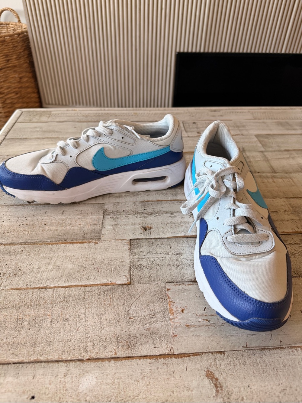 Nike Air White Sneakers with Light Blue & Royal Blue Accents